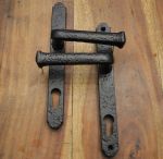 French Door Handles Narrow Back with Euro Lock in Black Cast Iron (JAB700)